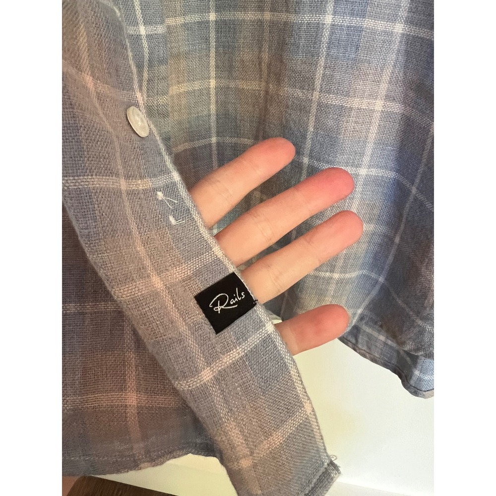 Rails Wyatt Shoreline Pach Tide Blue Tan Plaid Cotton Button Down Shirt Mens L‎ - Picture 2 of 8